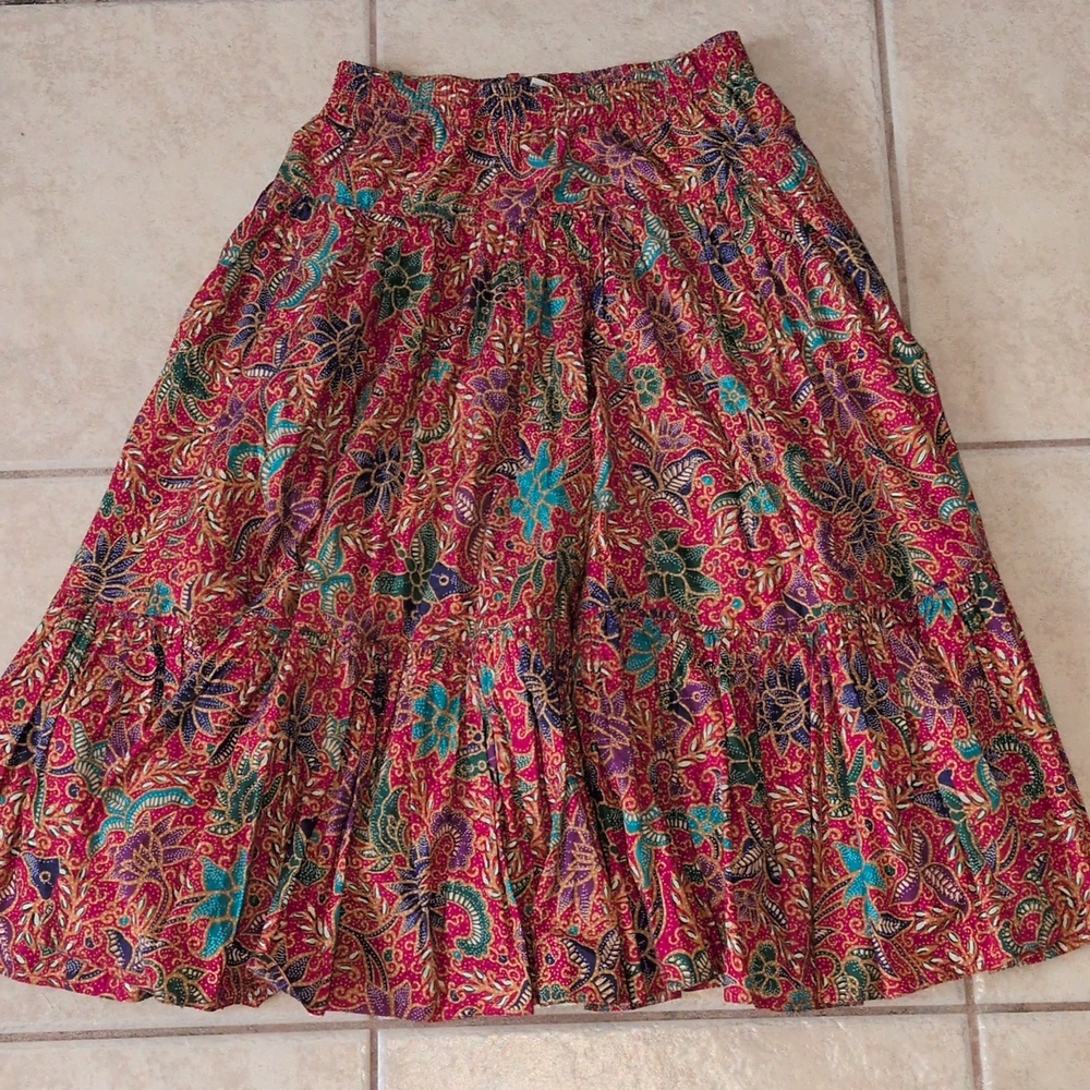 Vintage Liz Clairborn Red Floral Flounce Skirt Size Small